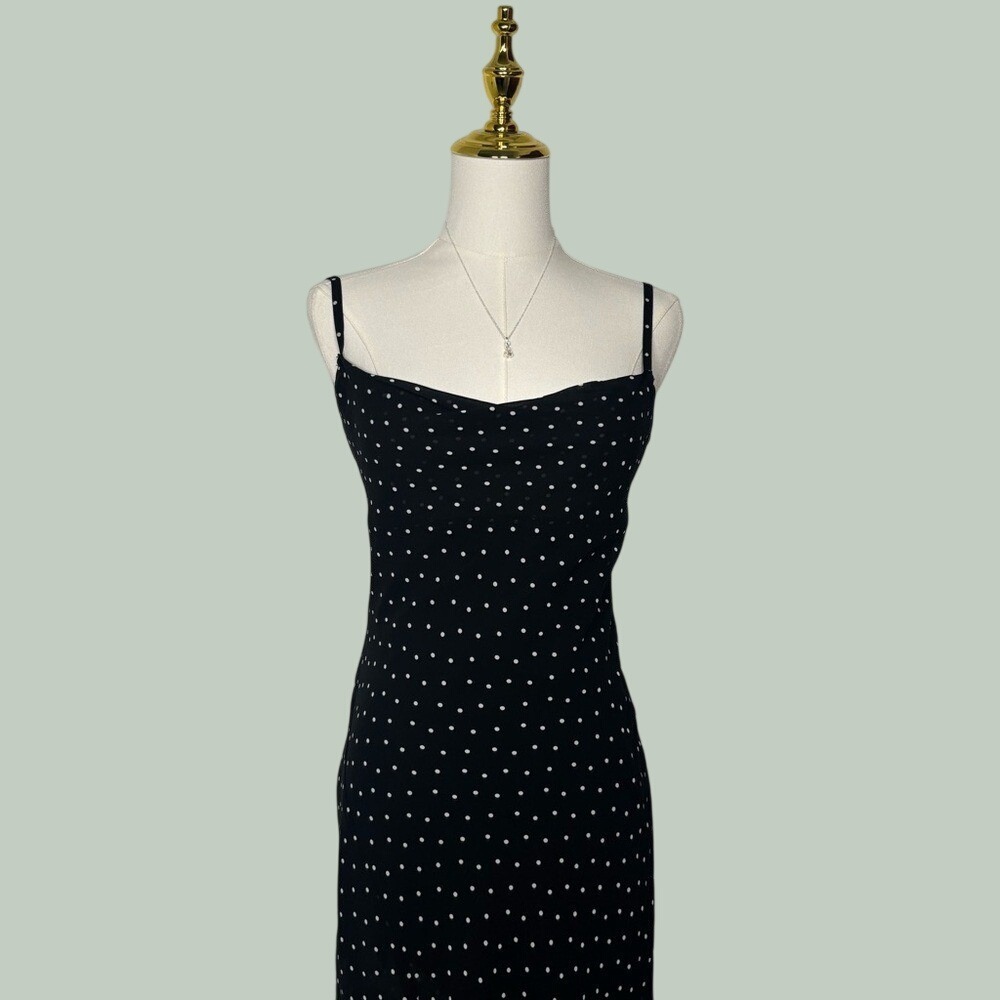 jessica simpson y2k 2000s black & white polkadot dress ruffle asymmetrical chic